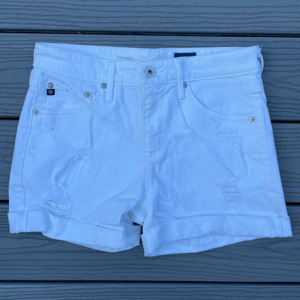 AG "The Hailey" White Jean Shorts with rips